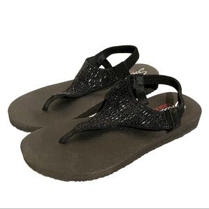 Skechers Size 9 Black‎ Womens Meditation Moon Sandals Glitter Sequin
